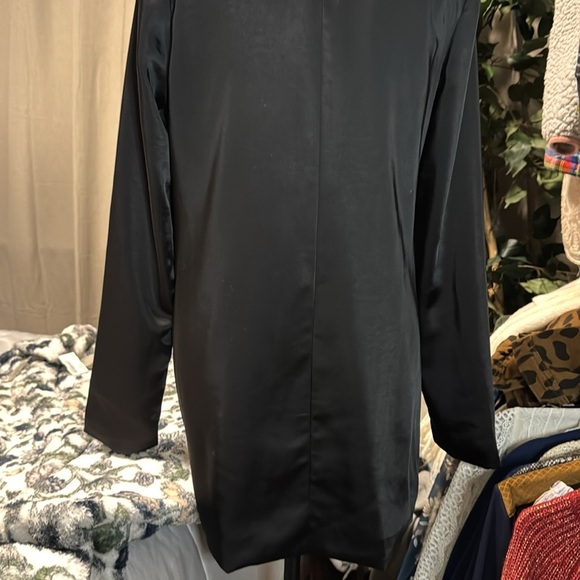 Lulu’s Sleek Surprise Black Satin Double Breasted Blazer Dress - Picture 8 of 11